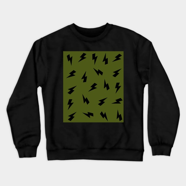 Black Lightning, Thunder, Bolts on Olive Green iPhone Case Crewneck Sweatshirt by OneThreeSix